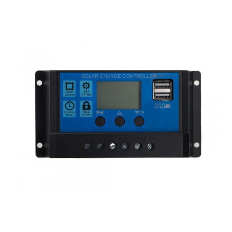Ρυθμιστής Φόρτισης PWM 10A 12/24V με Οθόνη και Διπλή Θύρα USB