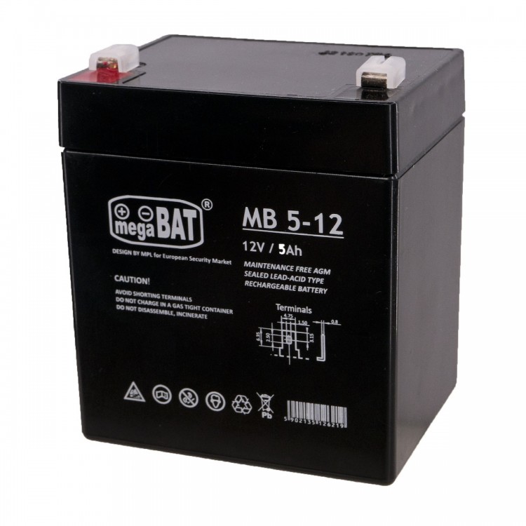 Μπαταρία μολύβδου AGM VRLA 12V 5Ah, MEGABAT