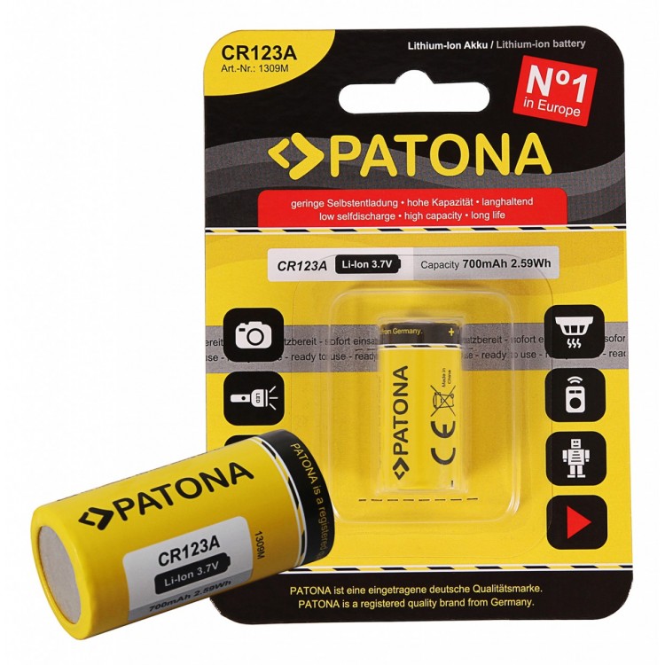 PATONA Battery CR123A 16340 cell Li-Ion Akku 3,7V 700mAh