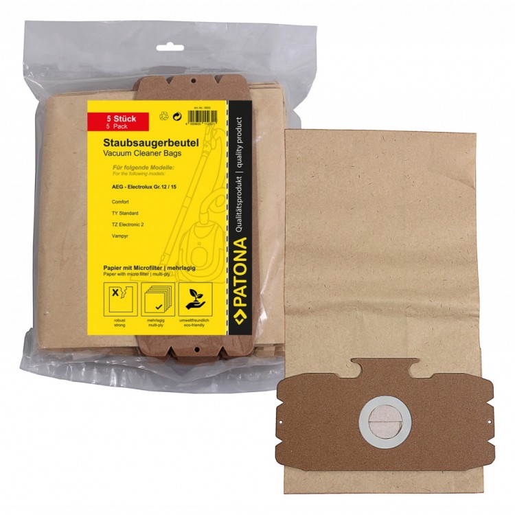 PATONA 5 vacuum cleaner bag multi layer paper incl. Microfilter f. AEG Gr. 12 15