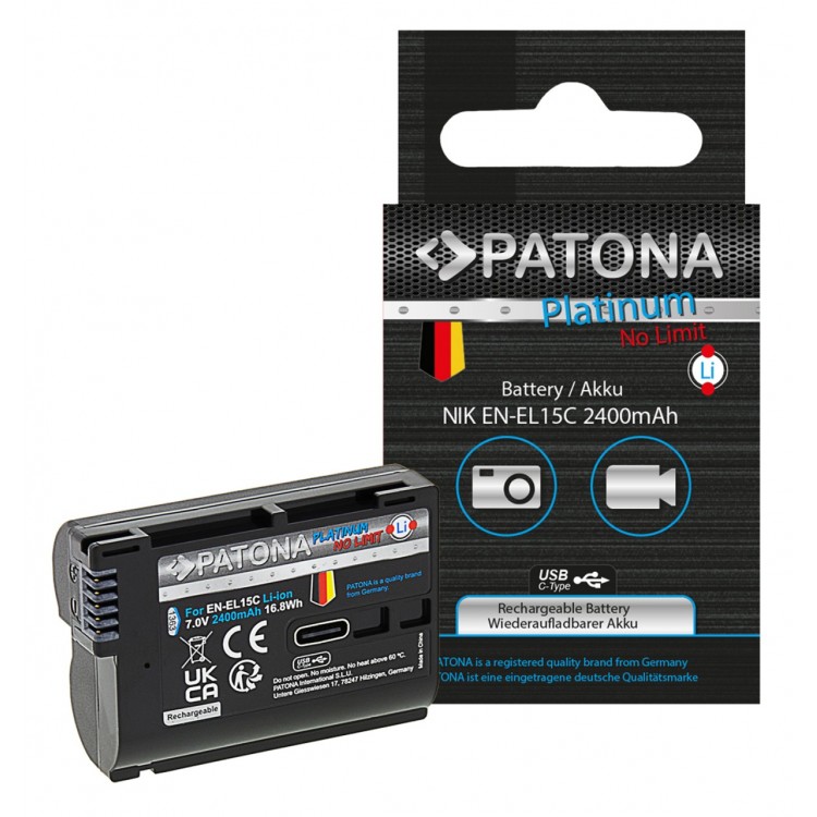 PATONA Platinum Akku with USB-C Input for Nikon 1 V1 EN-EL 15 EN-EL15B EN-EL15C ENEL 15 Z6 Z7 Z8