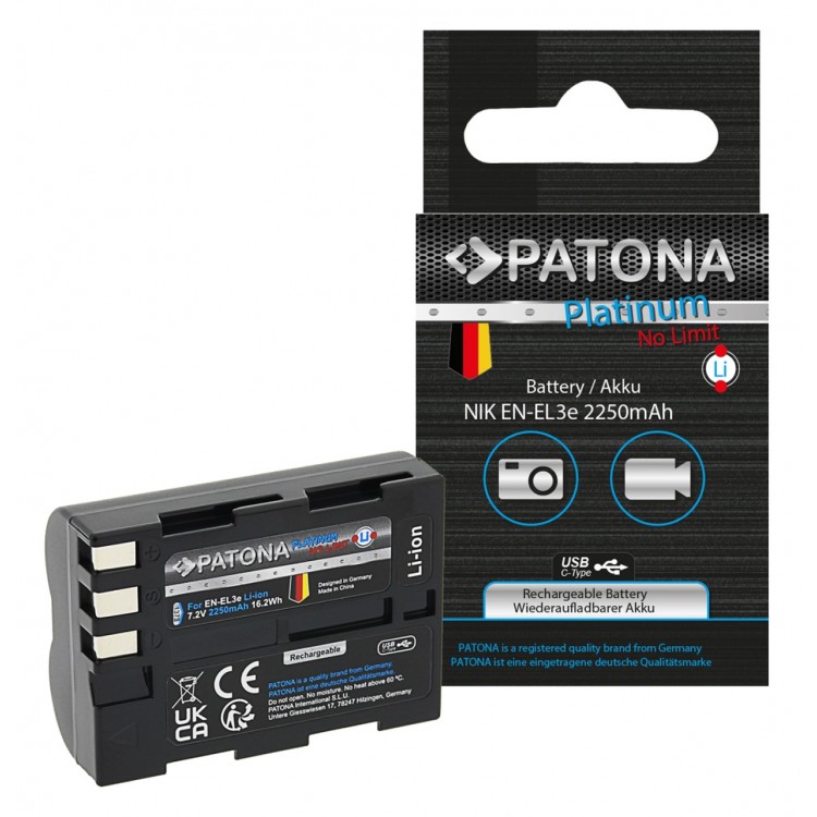 PATONA Platinum Battery with USB-C Input f. Nikon D700 D300 D200 D100 D80 D70 D50 EN-EL3e
