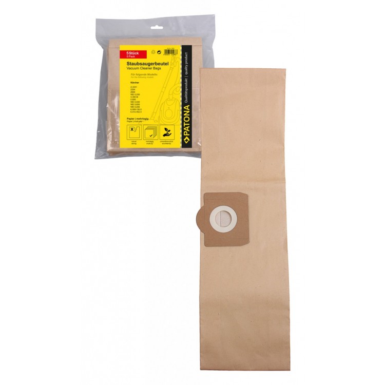 PATONA 5 vacuum cleaner bag multi layer paper f. Kärcher A 2201 2204 2504 3.300M 5.800 WD 3.200 3.500 3.800 6.959-130.0