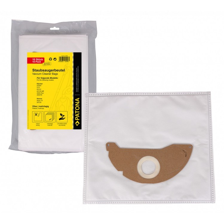 PATONA 10 vacuum cleaner bag multilayered fleece f. Kärcher 2111 A2004 A2120 ME 4000 Plus 4000TE Hoover Aqua 15 S4125
