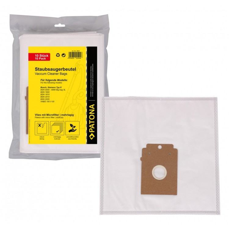 PATONA 10 vacuum cleaner bag multilayered fleece f. Siemens Typ K Bosch BSN 1600 1810 2010 2020