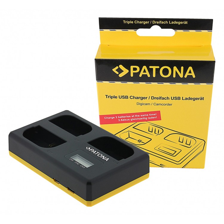 PATONA USB Triple Charger f. Canon LP-E6 EOS 5D 60D 60Da 6D 7D EOS70D EOS-70D LP-E6 Mark II incl. USB Type C Cable