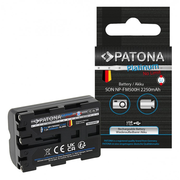 PATONA Platinum Battery with USB-C Input f. Sony NP-FM500H Alpha 57 65 77 99 DSLRA100 DSLR-A100 DSLRA100H DSLR-A200