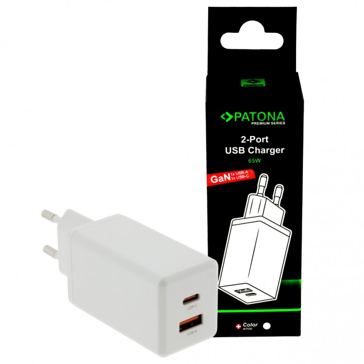 PATONA Premium GaN PD65W Adapter white 1xUSB-C 1xUSB-A PD3.0 QC3.0