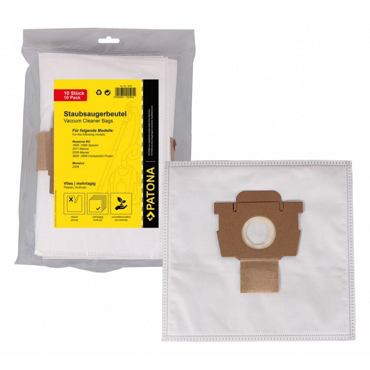 PATONA 10 vacuum cleaner bag multilayered fleece f. Rowenta RO 1600 2011 2026 3800 3899 Menalux 2306