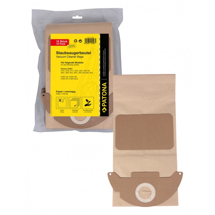 PATONA 10 vacuum paper cleaner bag multilayered f. Kärcher K2501 K2601 K3001 6.904-143 K2101 K2301 long version