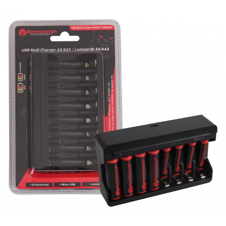 Berenstargh 8-fold USB Charger f. Mignon AA / Micro AAA Batteries NiMh NiCd