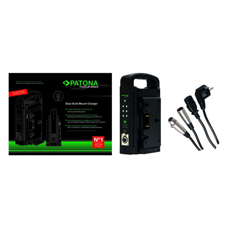 PATONA Premium Gold Mount Dual Charger for Panasonic AN-190W BL-BP150 BP-150S with 4-Pin XLR Cable