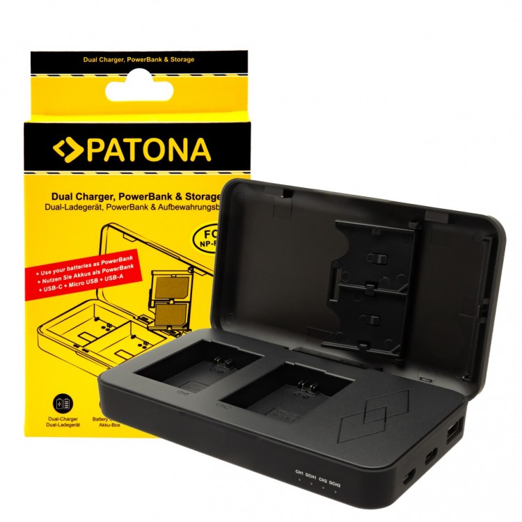 PATONA dual charger for Sony NP-FW50 NEX.3 NEX.5NEX-7 NEX-C3 A33 A55 with power bank function and memory card storage