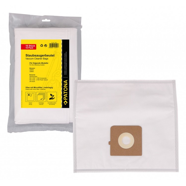 PATONA 10 vacuum cleaner bag multilayered fleece f. Bomann CB 950 Rowenta ZR-0039 RO 1700 RO 2100