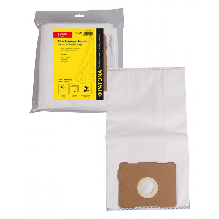 PATONA 5 vacuum cleaner bag multi layer fleece f. Festool Cleantec CT17 VCP170E VCP171E