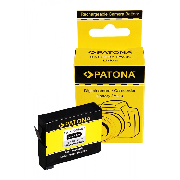 PATONA Battery f. GoPro Hero 4 AHDBT-401 Black Silver Music Surf