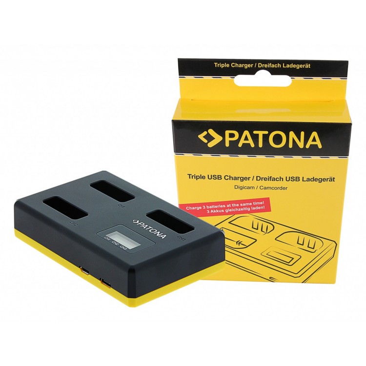 PATONA USB Triple Charger f. Canon NB-13L PowerShot G5 X G5X G7 X G7 X Mark II G7X G9 X G9X incl. USB Type C Cable