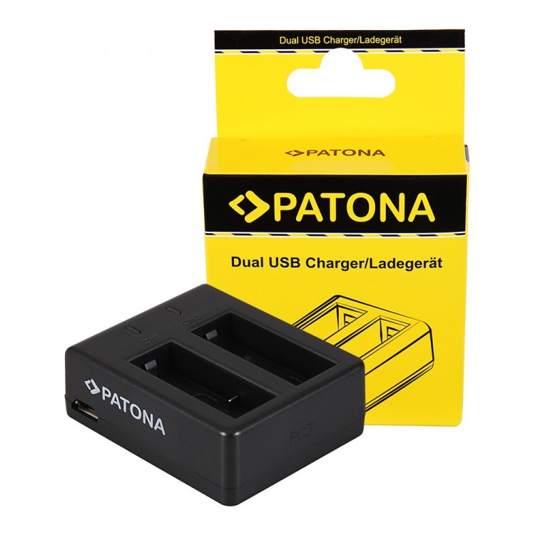 PATONA USB Dual Charger f. SJCAM SJ4000 SubTig3 Rollei Actioncam 220 300 300 Plus 310 330 415 416 426 inkl. Micro-USB cable
