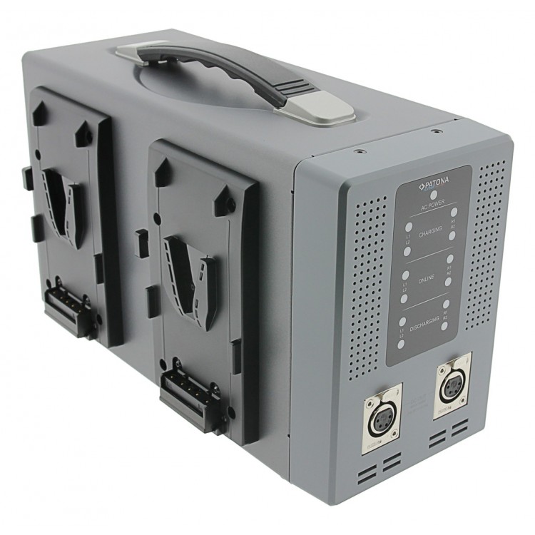 PATONA compact parallel 4-way speed charger for Sony Red DSLR V-Моunt batteries with power supply function incl. 4-pin XLR cable