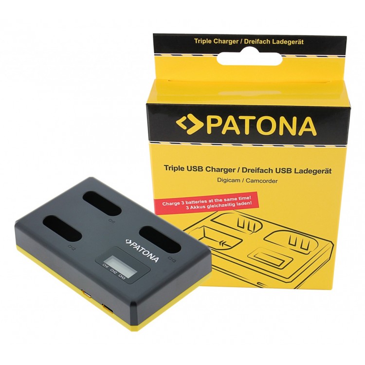 PATONA USB Triple Charger f. Sony NP-BX1 BX BX1 NP-BX1 Cybershot DSC HX300 DSC HX50V DSC RX1 incl. USB Type C Cable