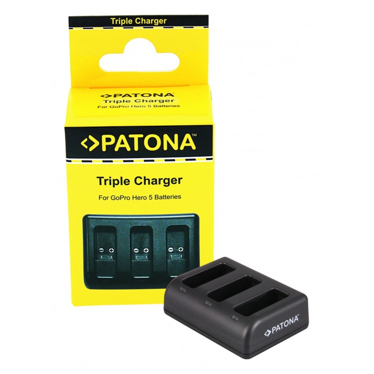 PATONA Triple Charger f. GoPro Hero 8 AHDBT-801 Hero 7 AHDBT-701 Hero 6 Hero 5 AHDBT-501 incl. cable