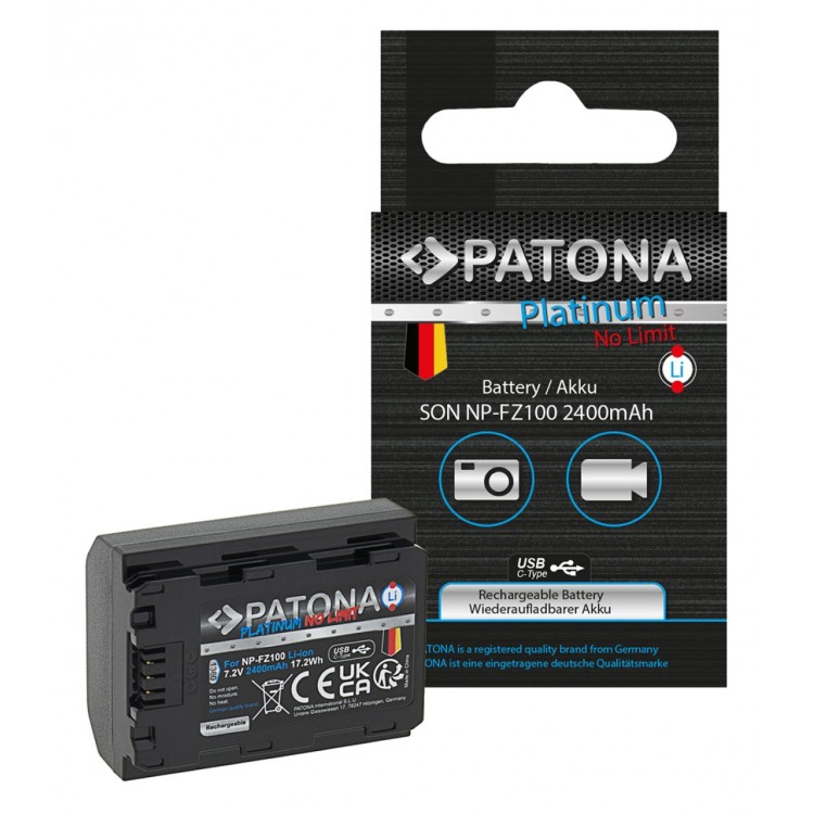 PATONA Platinum Battery with USB-C Input f. Sony NP-FZ100 A7 III A7M3 Alpha 7 III A7 R III A7RM3 Alpha 7 R III A9 Alpha 9