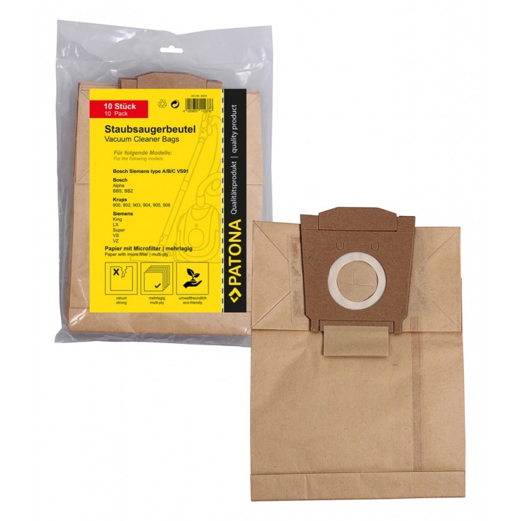 PATONA 10 vacuum cleaner bag multi layer paper incl. Microfilter f. Bosch A,B,C