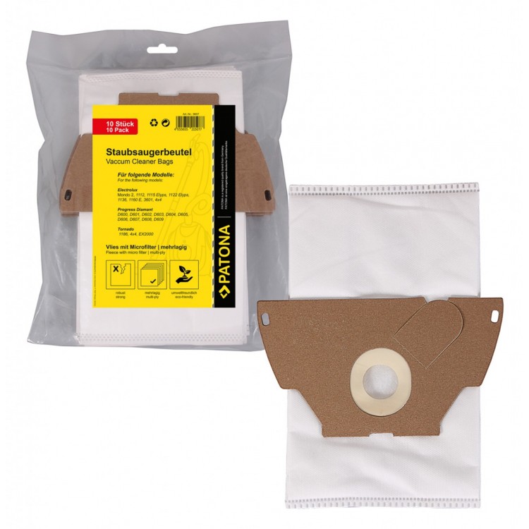 PATONA 10 vacuum cleaner bag multilayered fleece f. Electrolux Mondo 2 1112 1115 Elyps 1122 Elyps 1136 3601 4x4