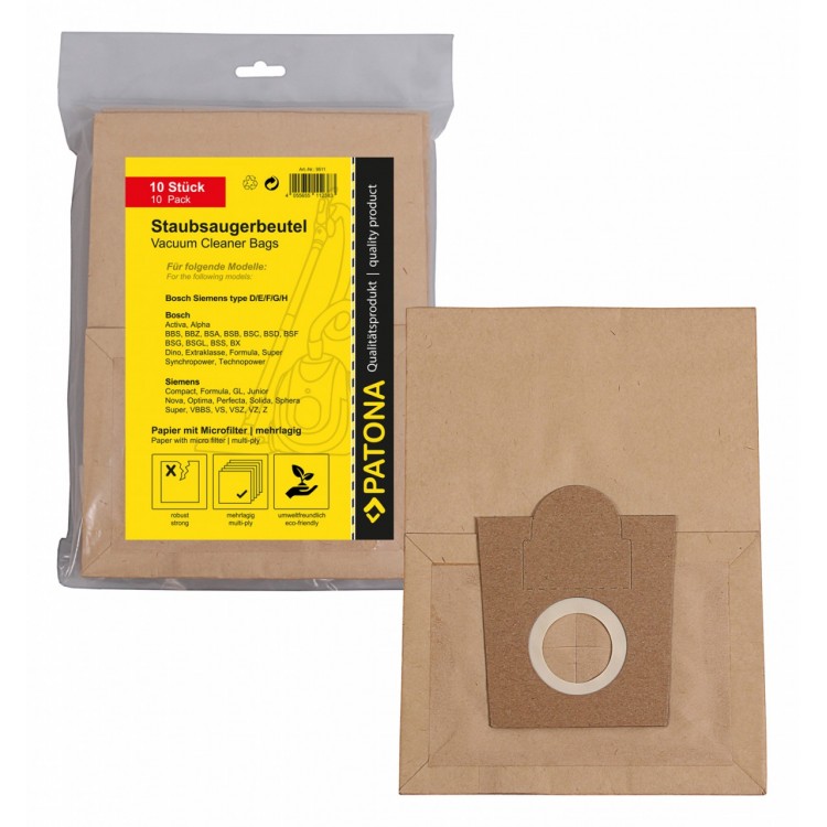 PATONA 10 vacuum cleaner bag multi layer paper incl. Microfilter f. Bosch Typ D E F G
