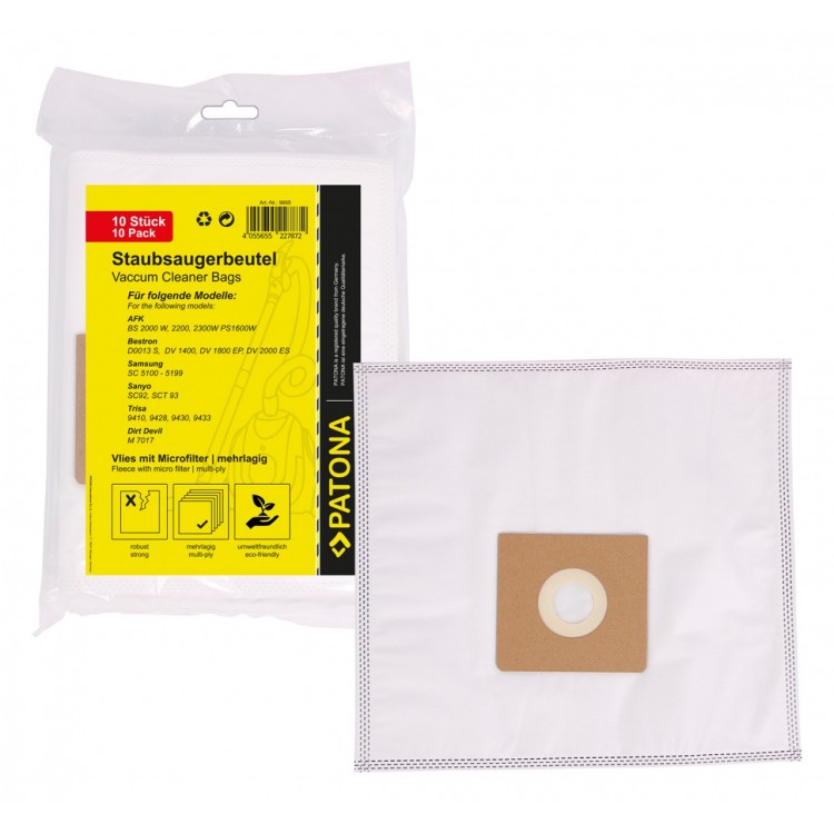 PATONA 10 vacuum cleaner bag multi layer fleece incl. Microfilter Swirl Y50 f. AFK Clatronic Dirt Devil...