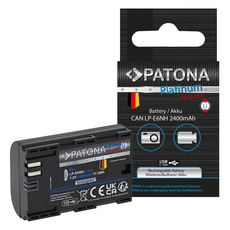 PATONA Platinum Battery with USB-C Input f. Canon LP-E6P LP-E6NH LP-E6N LP-E6, EOS R5 Mark II 