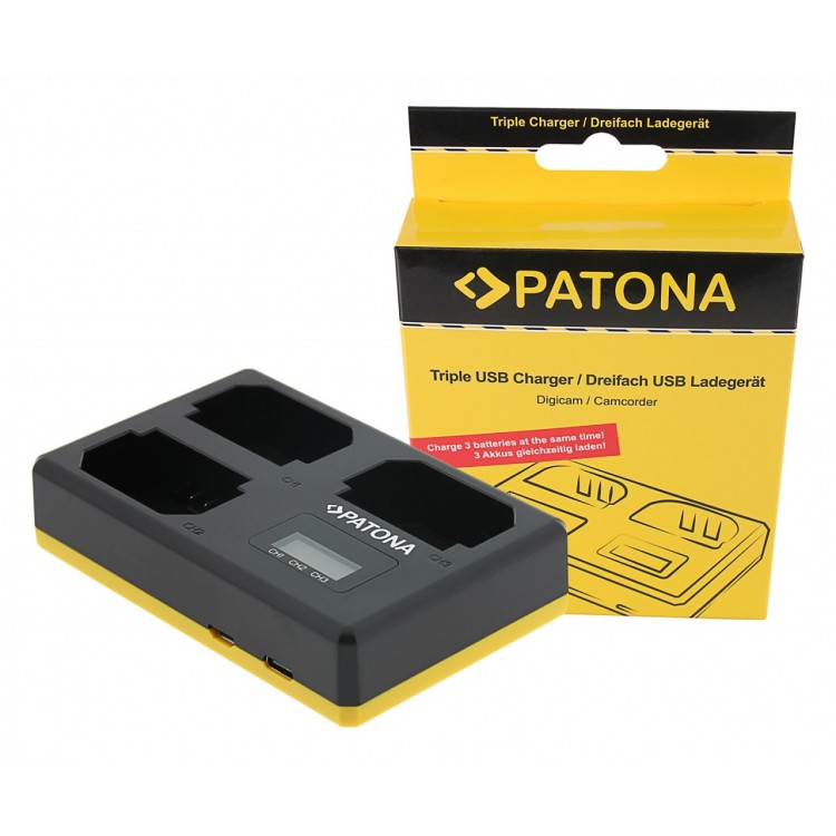 PATONA USB Triple Ladegerät f. Sony NP-FZ100 A7 III A7M3 Alpha 7 III A7 R III A7RM3 Alpha 7 R III A9 Alpha 9 FZ100
