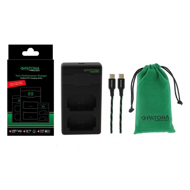 PATONA Premium Twin Performance PD Charger f. Sony NP-FZ100 A7 III A7M3 Alpha 7 III A7 R III A7RM3 Alpha 7 R III A9 incl. USB-C Cable
