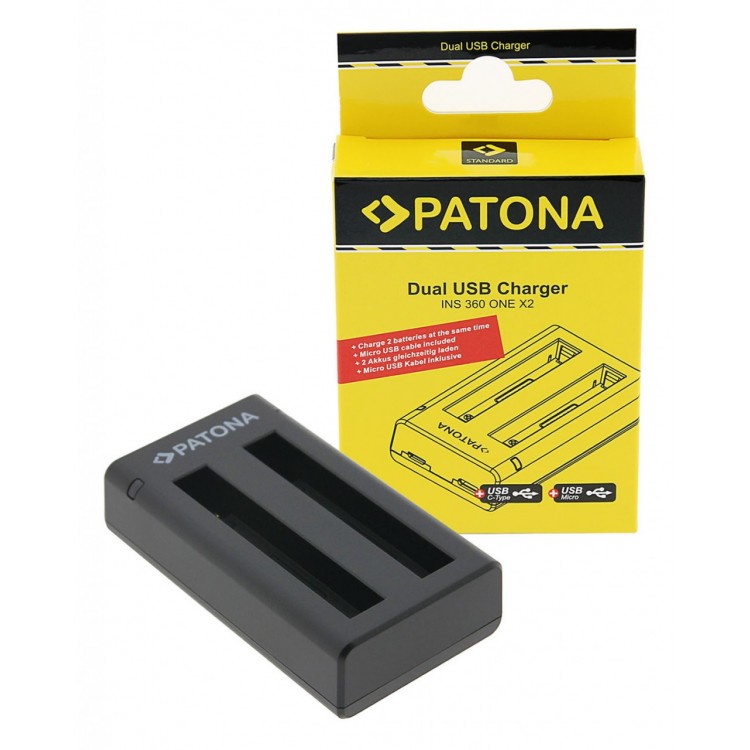 PATONA Dual Charger f. Insta360 One X2 360° Cam incl. Micro-USB cable
