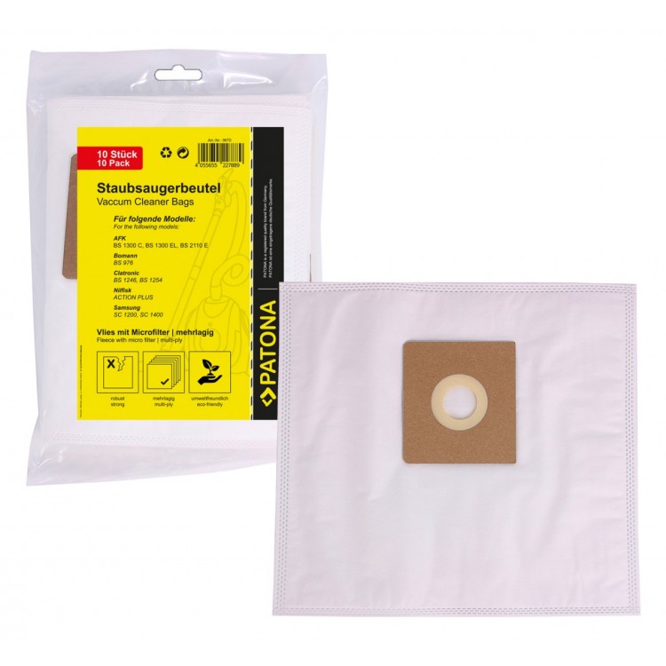 PATONA 10 vacuum cleaner bag multi layer fleece incl. Microfilter Swirl Y293 f. Bomann Dirt Devil Hoover Nilfisk Samsung...