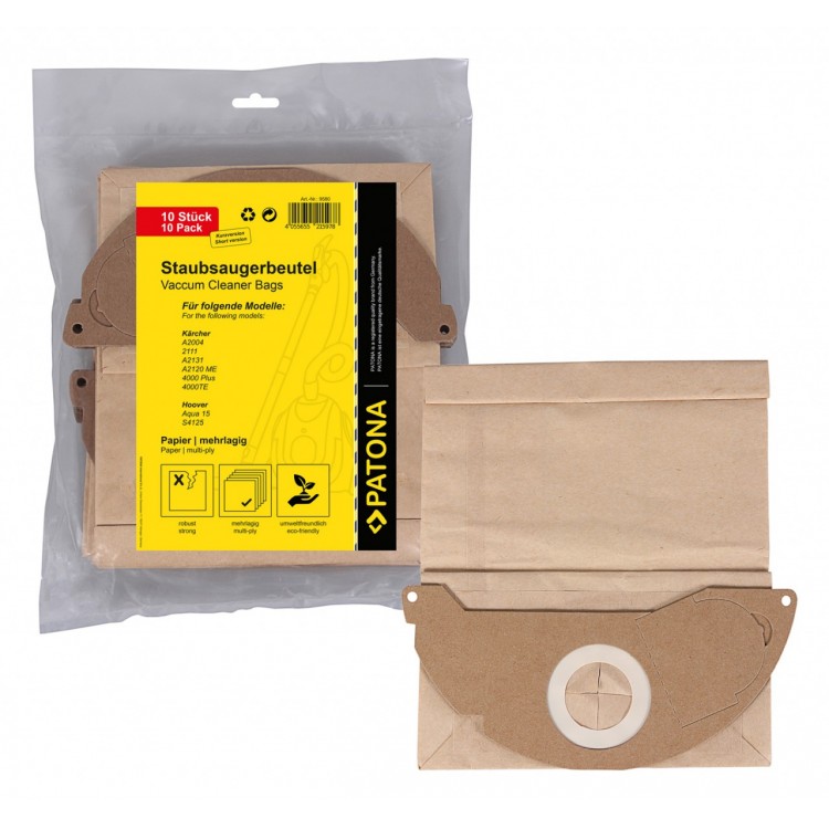 PATONA 10 vacuum paper cleaner bag multilayered f. Kärcher 2111 A2004 A2120 ME 4000 Plus 4000TE Hoover Aqua 15 S4125