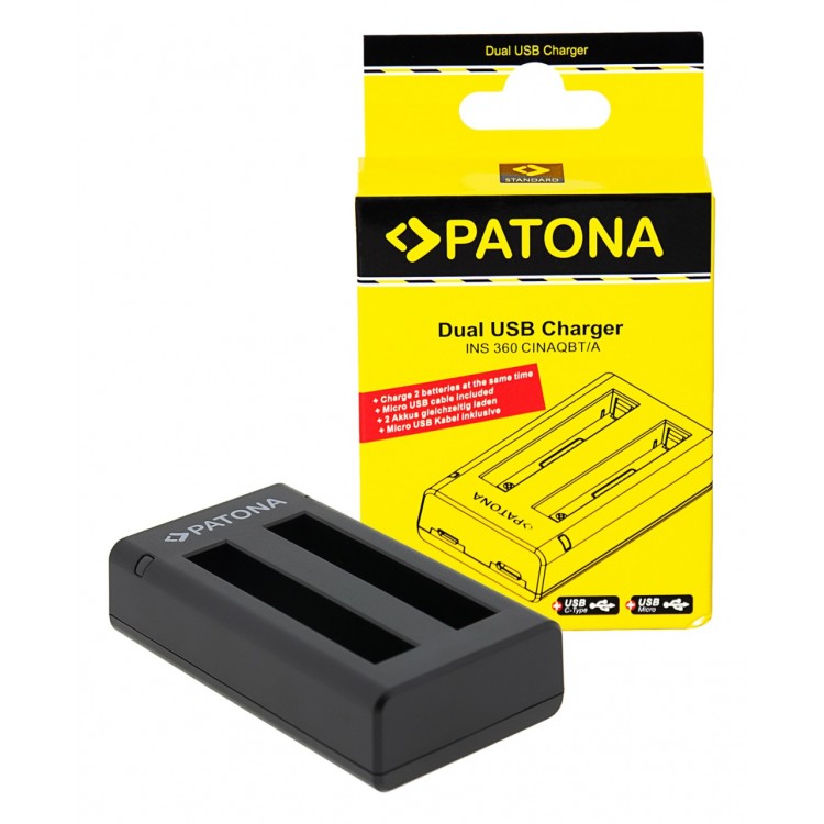 PATONA Dual Charger f. Insta360 X3 CINAQBT/A incl. Micro-USB cable