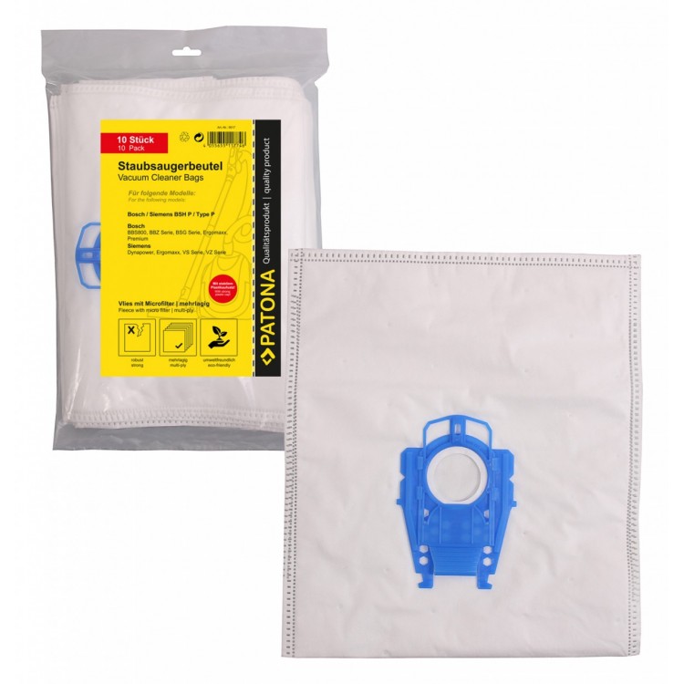 PATONA 10 vacuum cleaner bag multi layer fleece incl. Microfilter f. Bosch Typ P