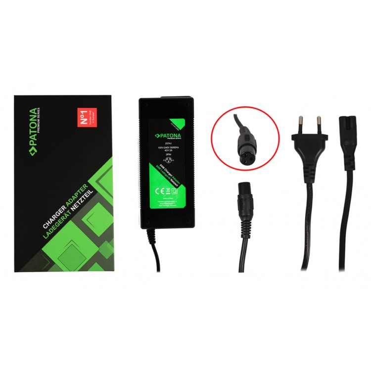 PATONA Premium Power Supply 42V 2A 3-pin for 36V E-Scooter Roller Skateboard E-Bike