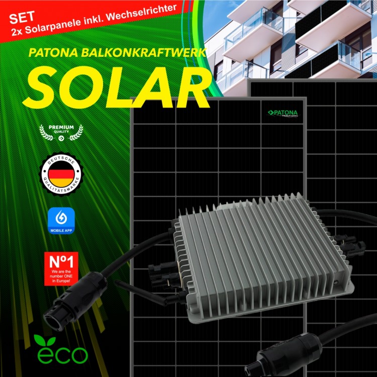 PATONA Premium Solar Power System 750W Balcony Power Plant Set (2x375W Solar Panel & 1x600W Inverter)